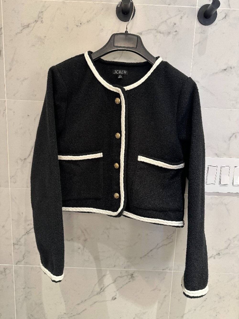 EUC J.Crew Black Boucle Tweed Cropped Jacket, Size M